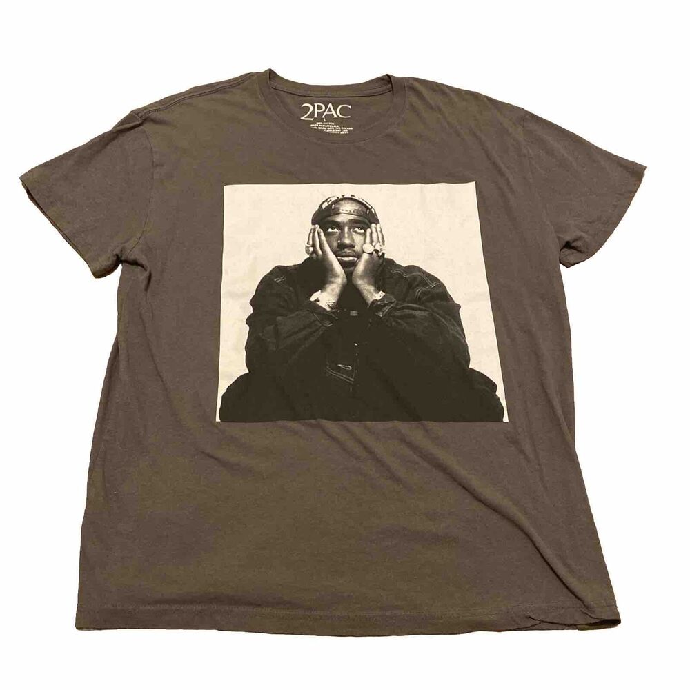 2pac White And Gray Print Men’s Large Hip Hop T-shirt